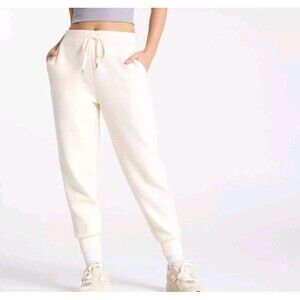 Calia Cream High Waisted Jogger Athleisure Soft Scuba Sweatpants Quiet Luxury